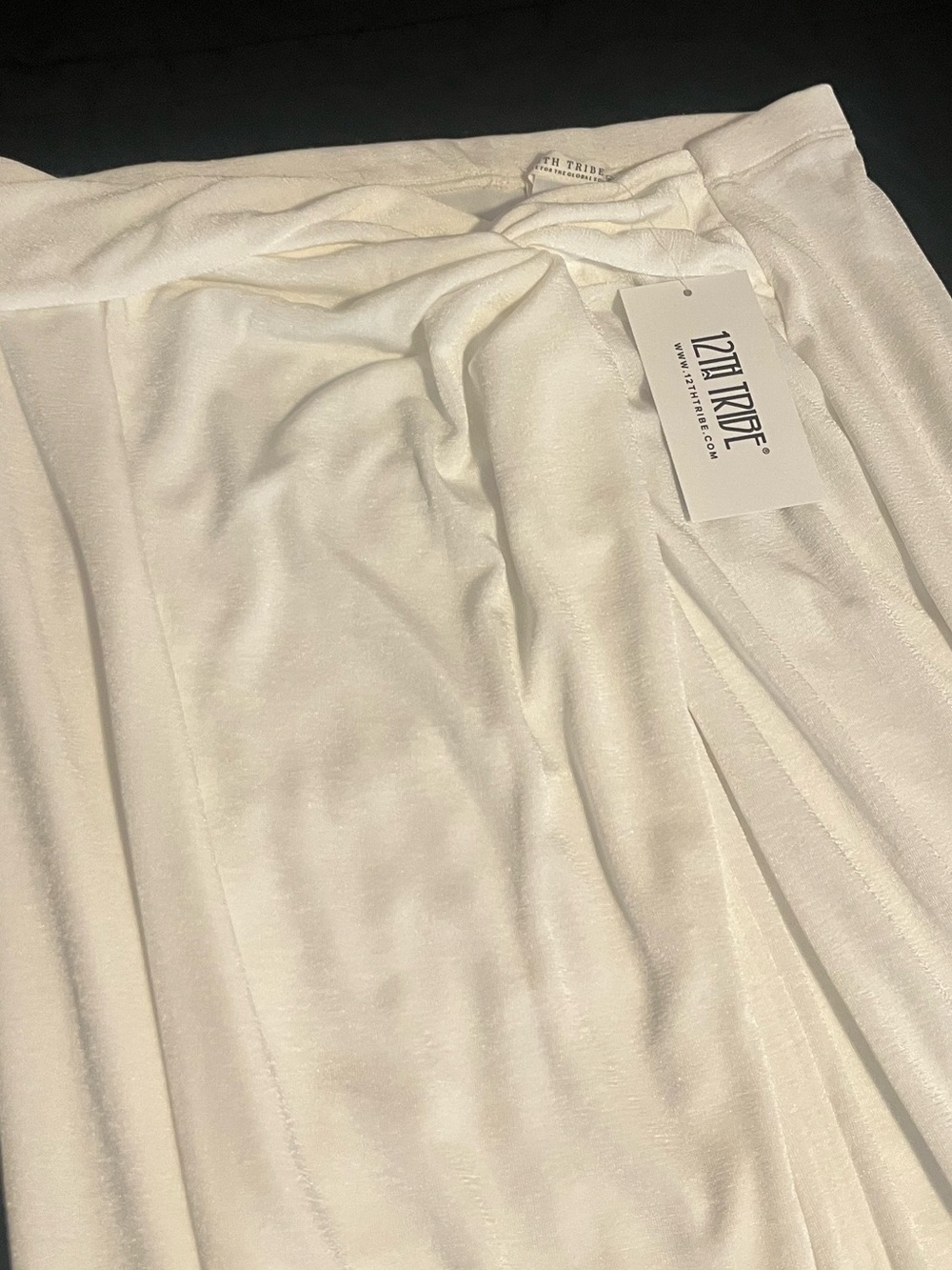 12th Tribe Cream Maxi Skirt with Twist Waist and High Slit - Picture 4 of 4